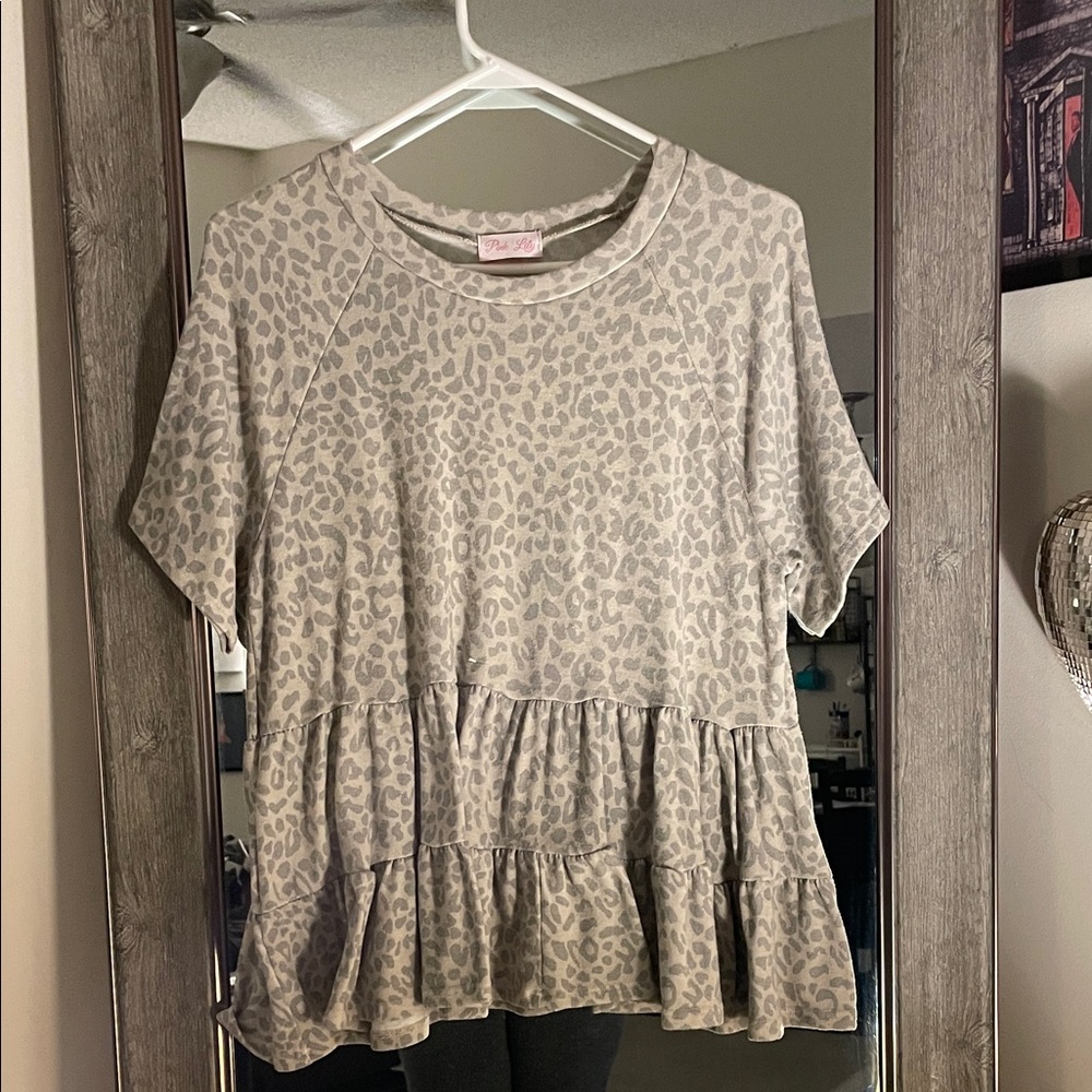 Gray taupe Animal Print Women Top Pinklily